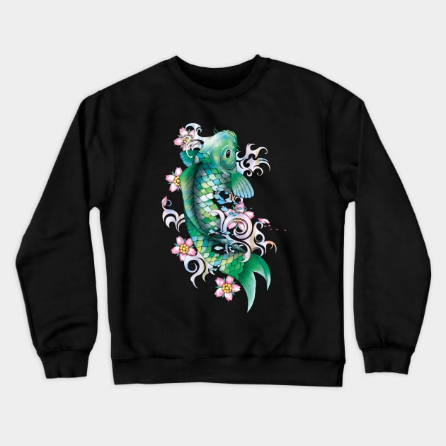 Emerald Koi Fish Crewneck Sweatshirt by TurkeysDesign